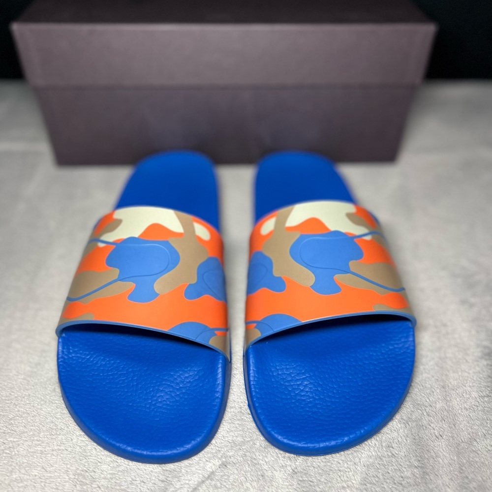 Valentino Camouflage Pool Slides - Blue with Orange Pattern - Picture 3 of 9